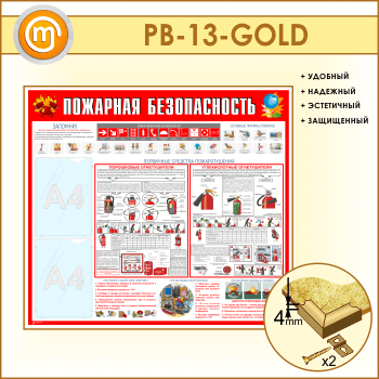 Стенд «Пожарная безопасность» с 2 карманами (PB-13-GOLD)