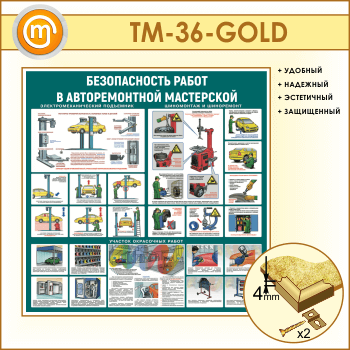 Стенд «Безопасность работ в авторемонтной мастерской» (TM-36-GOLD)