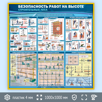 Стенд «Безопасность работ на высоте. Строительные леса» (TM-38-GOLD)